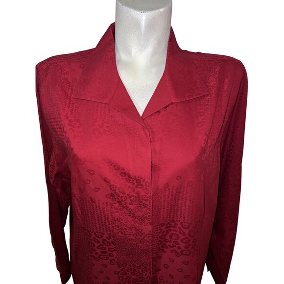 CHICO'S Top Sz XL (3) 16/18 Rust Red Button Animal Print LS No-Iron Blouse Shirt - Picture 2 of 7